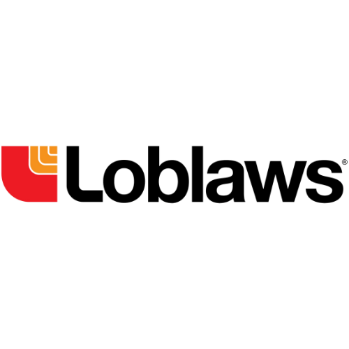 Logo of Loblaws featuring the word Loblaws in black text. On the left, there is an abstract design with red and orange shades resembling a stylized L on a square background. The logo has a clean and modern appearance.